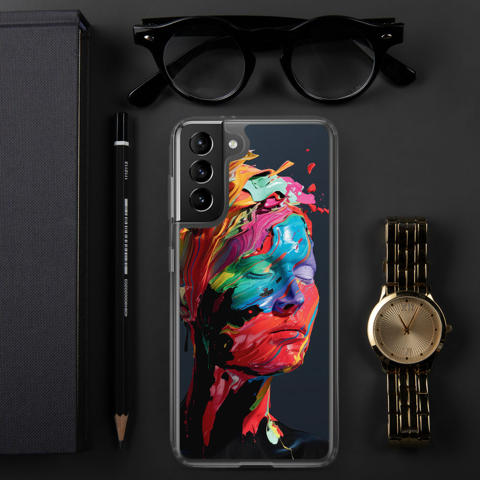 Melting Visions clear Samsung phone case with surreal colourful portrait artwork, upright display, image 11