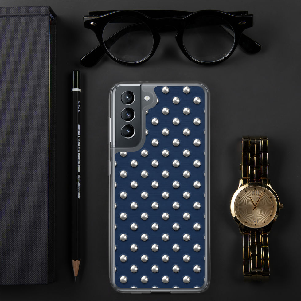 Midnight Silver Dots clear case for Samsung Galaxy S21, silver-look dots on navy blue