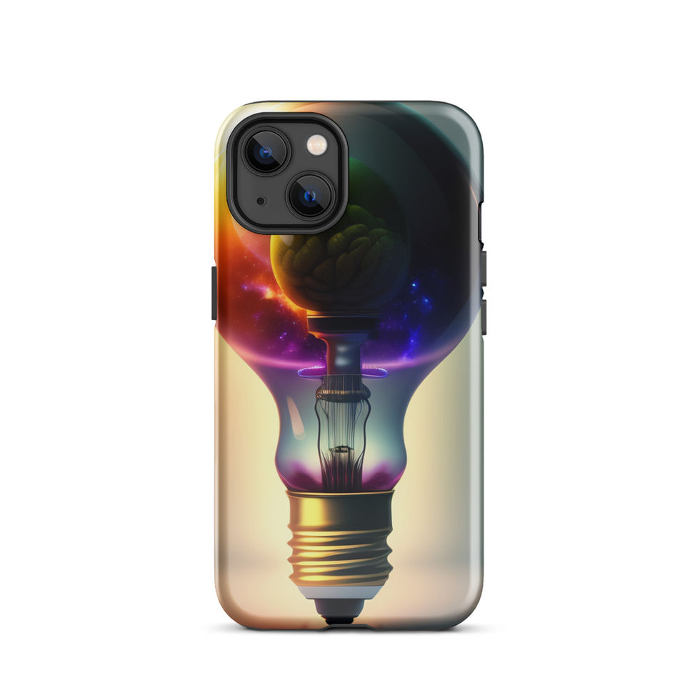 iPhone Tough Case featuring a glowing golden brain inside an egg-shaped sphere, floating in deep cosmic space.