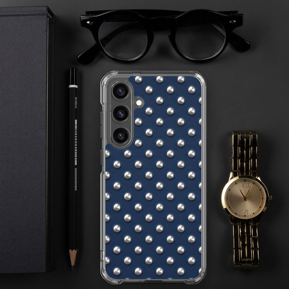Midnight Silver Dots clear case for Samsung Galaxy S24 Plus, silver-look dots on navy blue