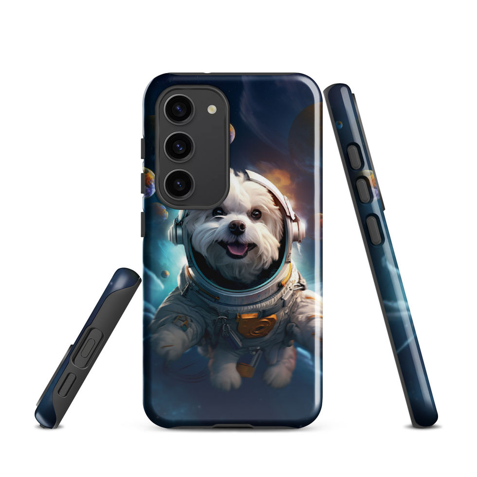 Galactic Voyager cosmic dog Samsung tough case — upright phone mockup 12