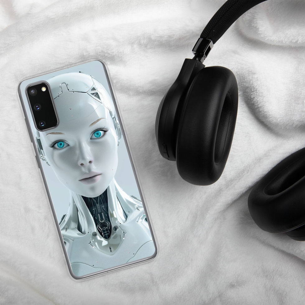 Nova Ascend cyberpunk robot Samsung case with cyan accents