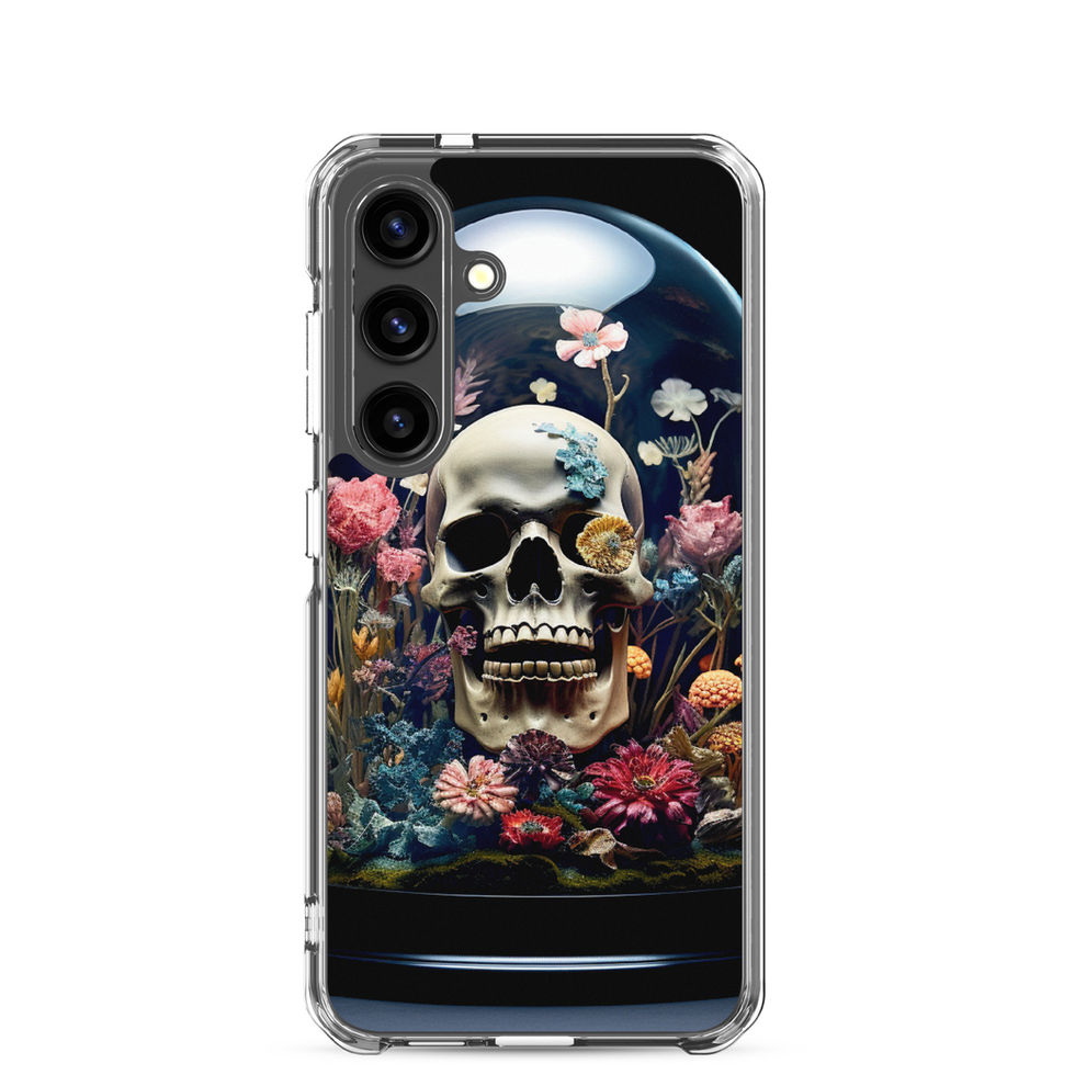 Product image of Eternal Bloom Samsung clear case showing deep pink petals beside the cheekbone