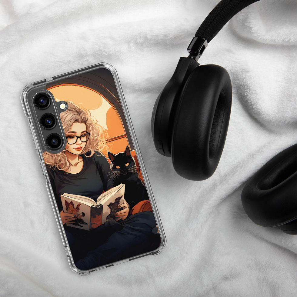 Printed back of Literary Haven Samsung clear case showing literary illustration