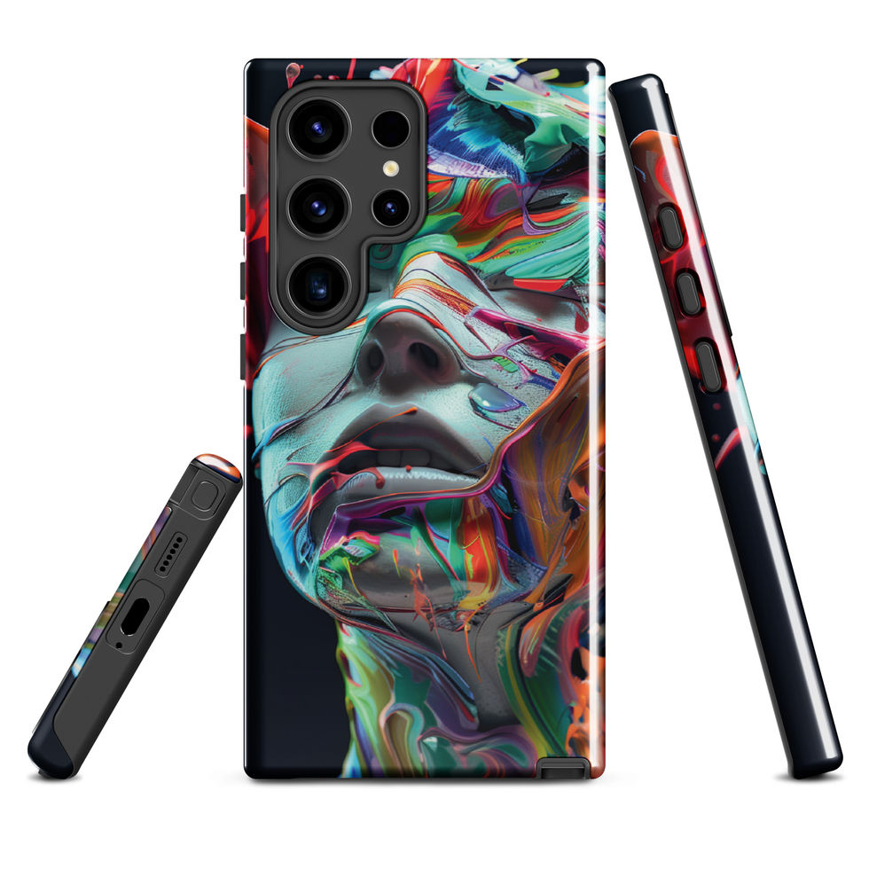 Eruption of Colour protective Samsung tough case with explosive portrait art, upright studio view, image 10