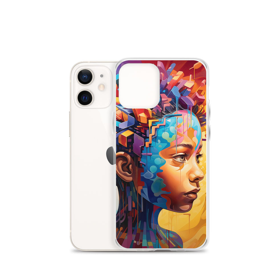 Visionary Mind clear iPhone case with imaginative surreal brain art, handheld preview, image 9