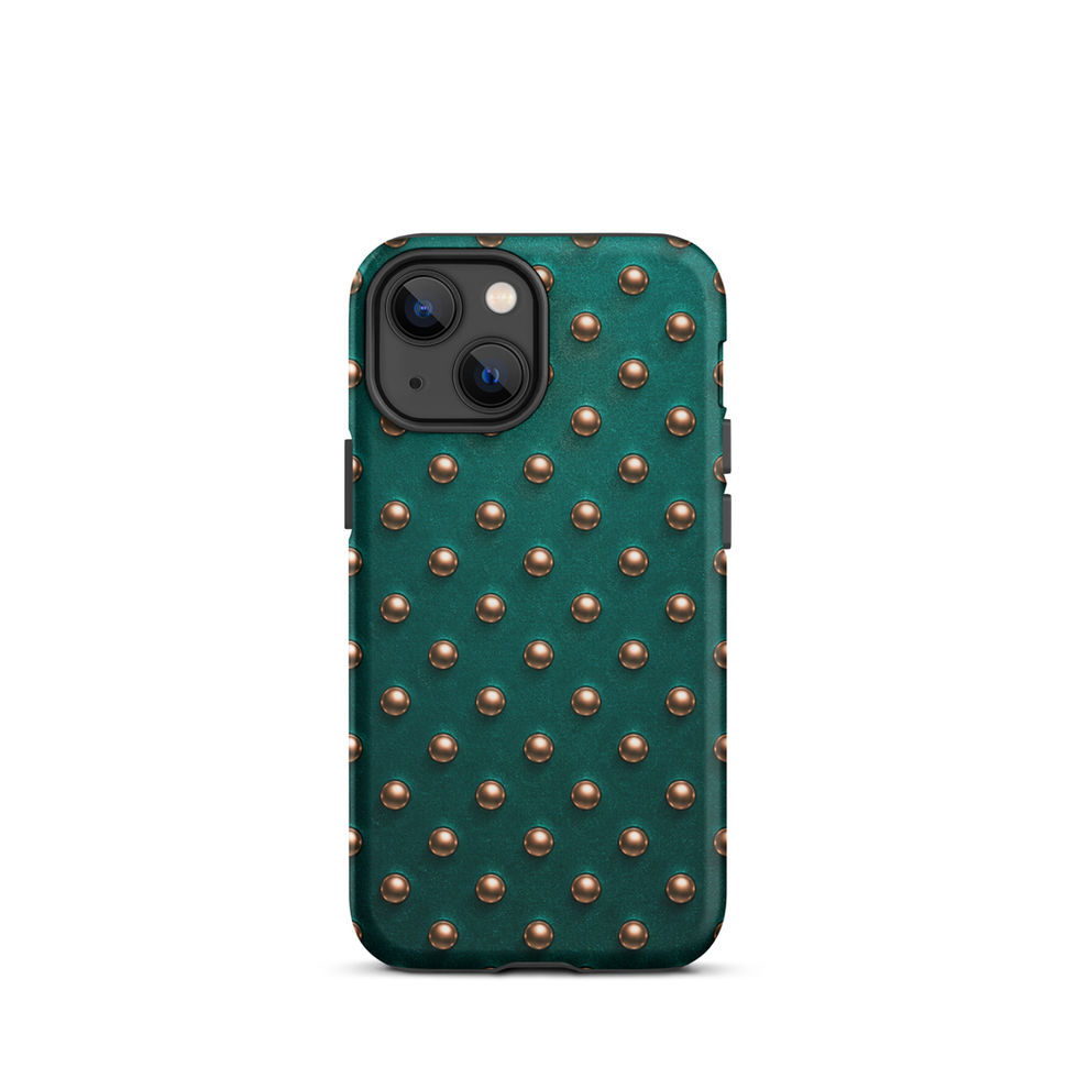 Teal Copper Dots tough case for iPhone 13 mini, copper-look dots on teal