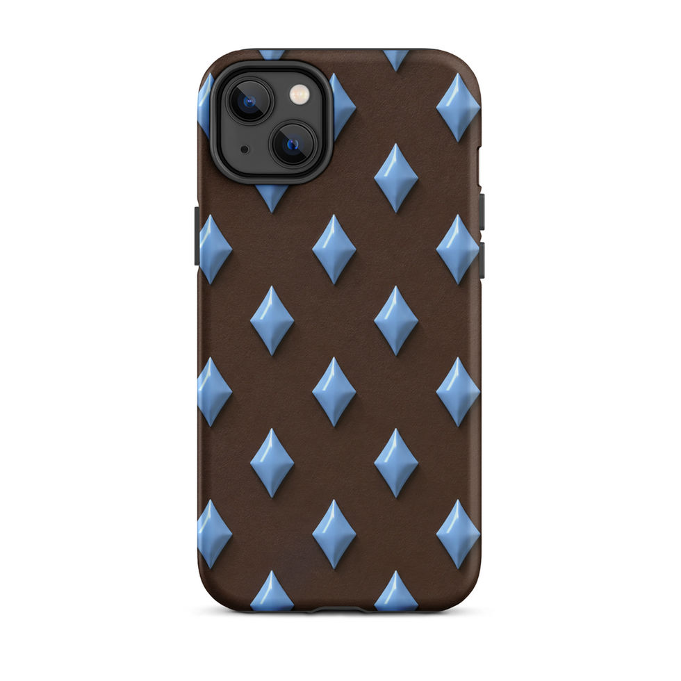 Cocoa Sky Diamonds tough case for iPhone 14 Plus, sky blue diamonds on cocoa brown