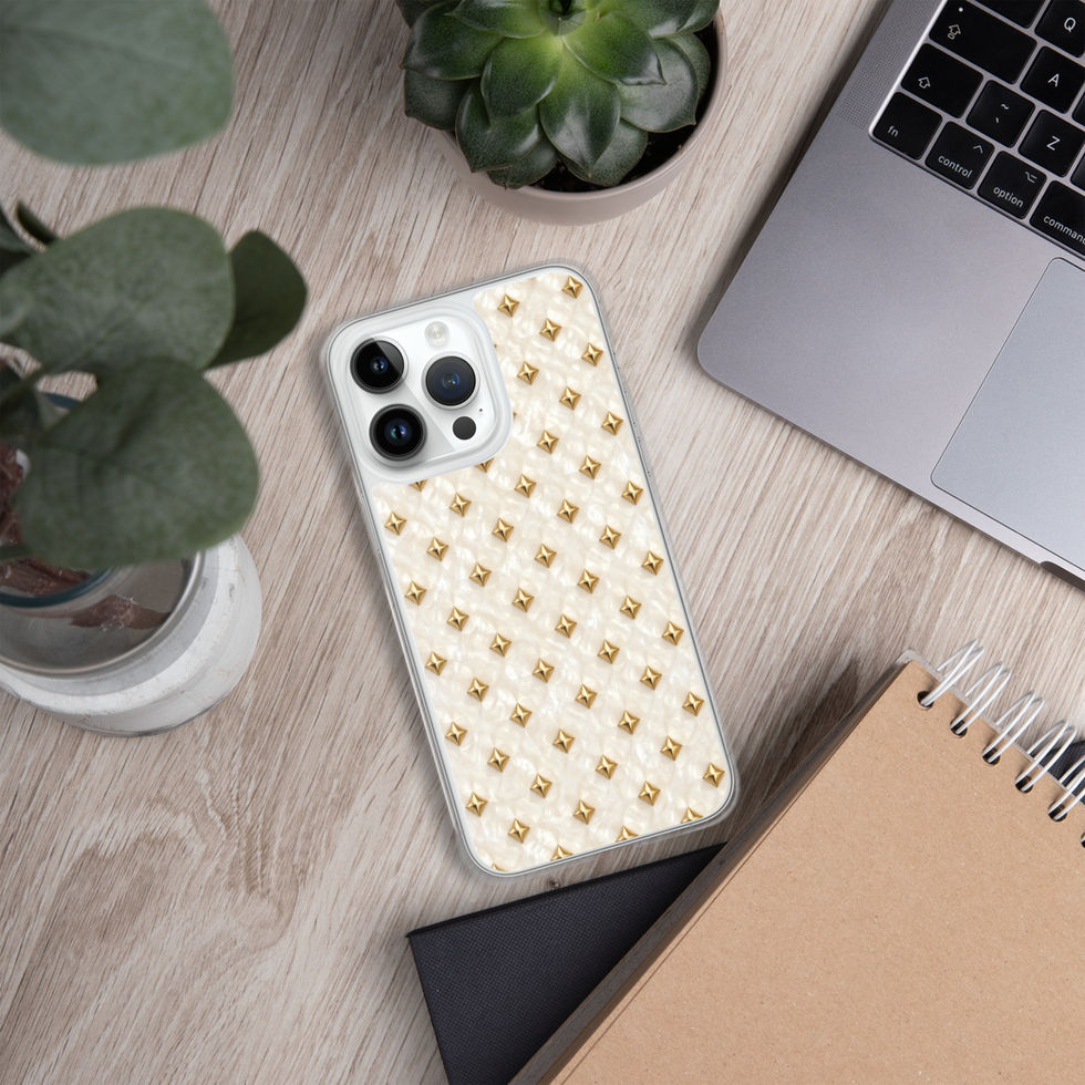 Champagne Pearl Diamonds clear case for iPhone 14 Pro Max, gold-look diamonds on pearl cream, alternate view 3