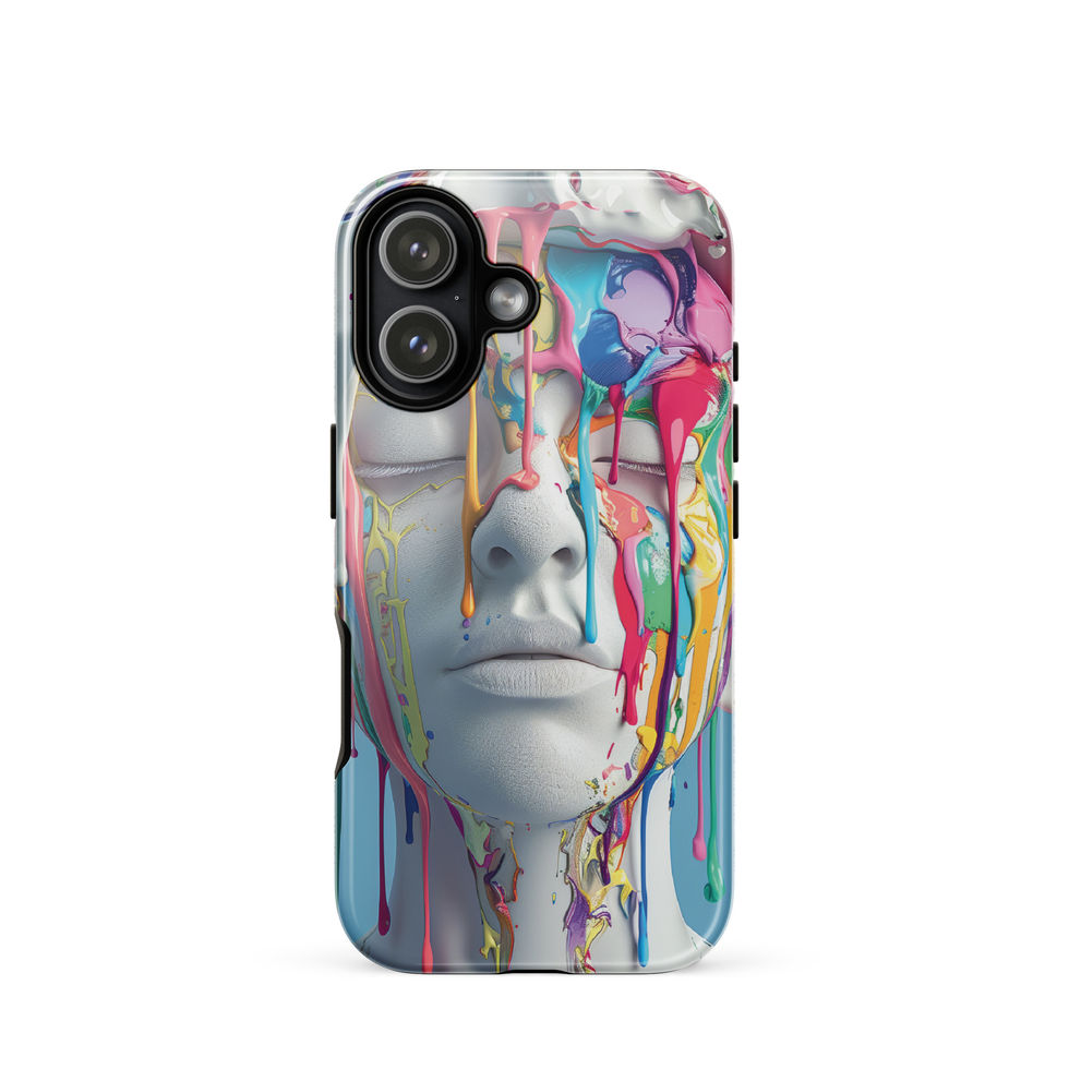 Chromatic Awakening tough case for iPhone with vivid expressive portrait artwork, front view, image 1