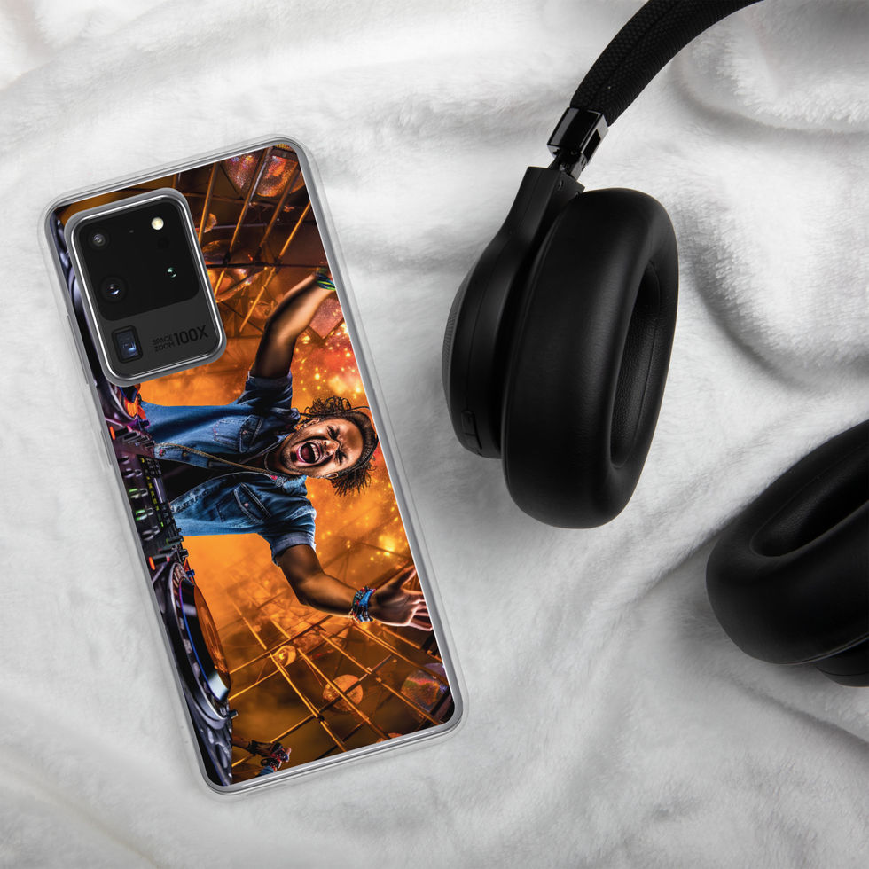 Cosmic DJ clear Samsung case featuring orange-and-blue DJ art, gallery image 6 of 50