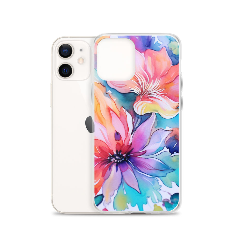 Wild Bloom Whispers Clear Case for iPhone, colourful floral angled view 14