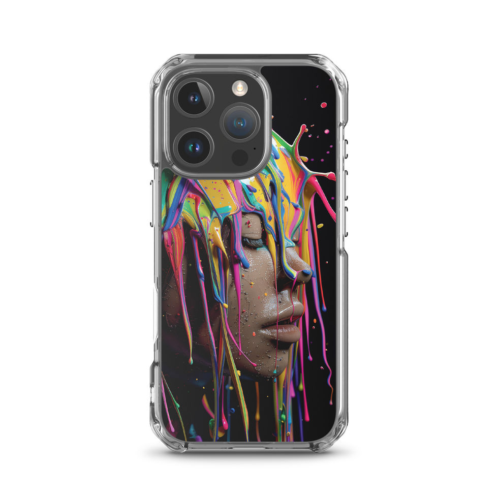 Dripping Dreams clear iPhone case with fluid colourful surreal portrait artwork, edge transparency view, image 44