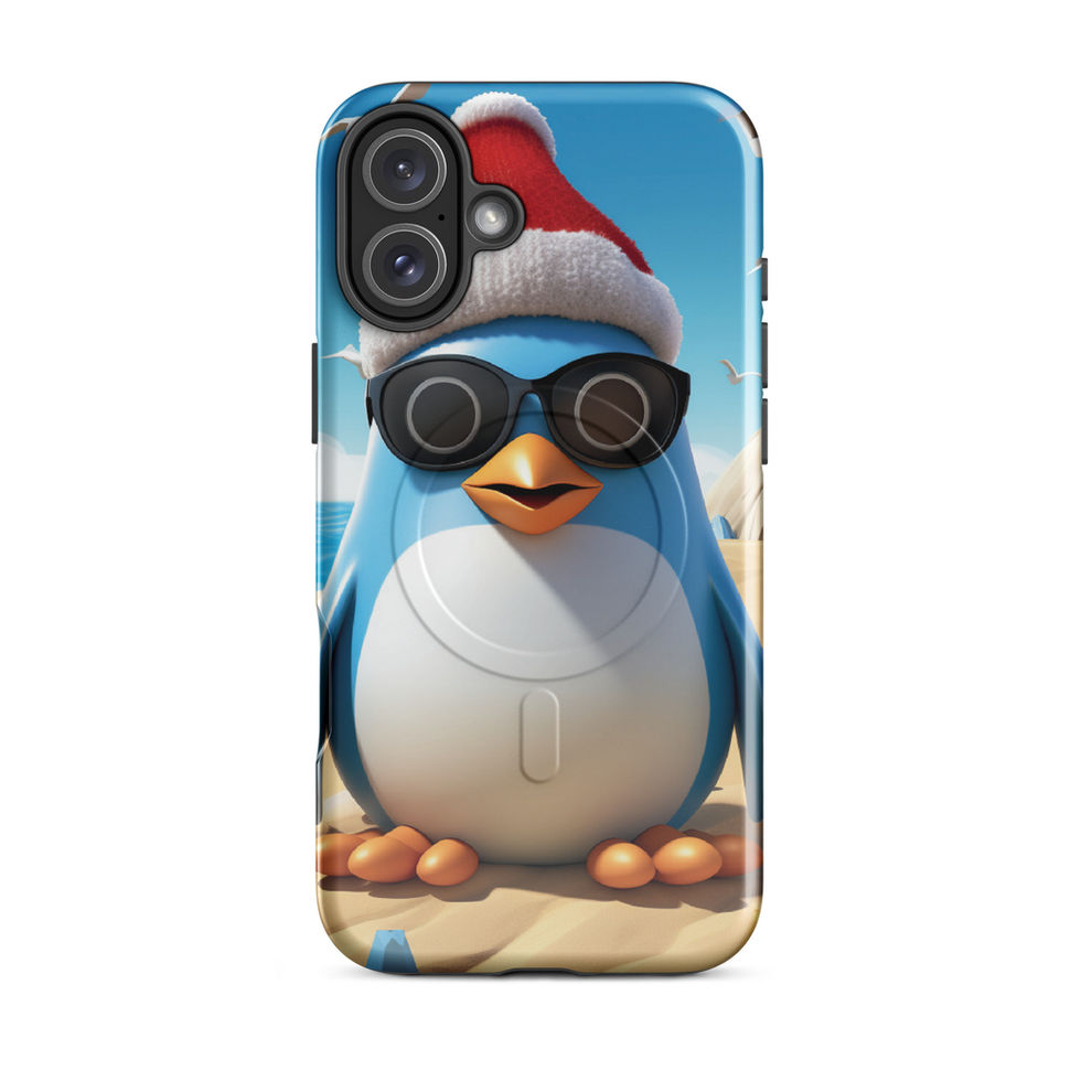 Beach penguin-mockup-11 showing Sandy Chill artwork on an iPhone MagSafe tough phone case