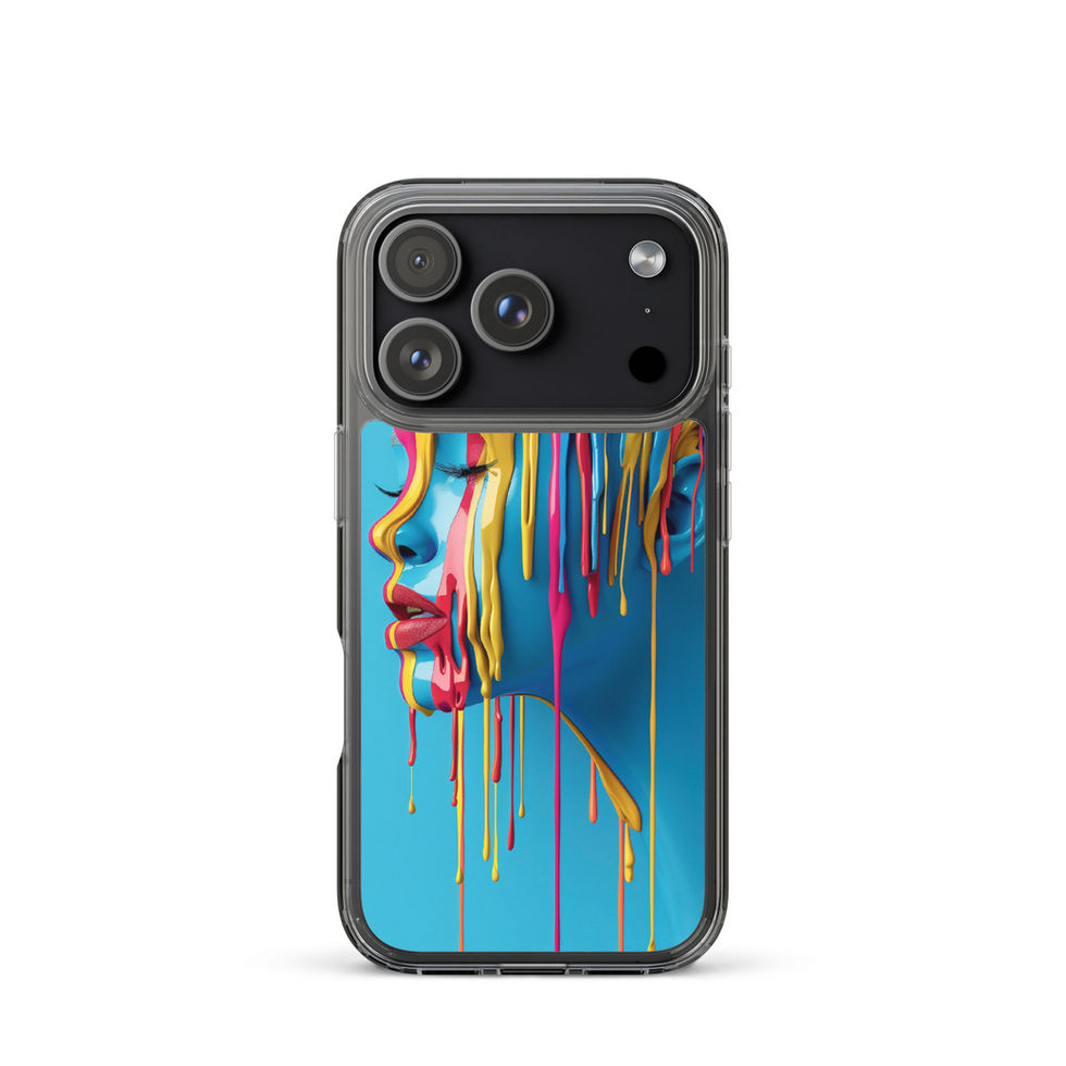 Melted Serenity clear case for iPhone with peaceful flowing portrait art, upright display, preview 49