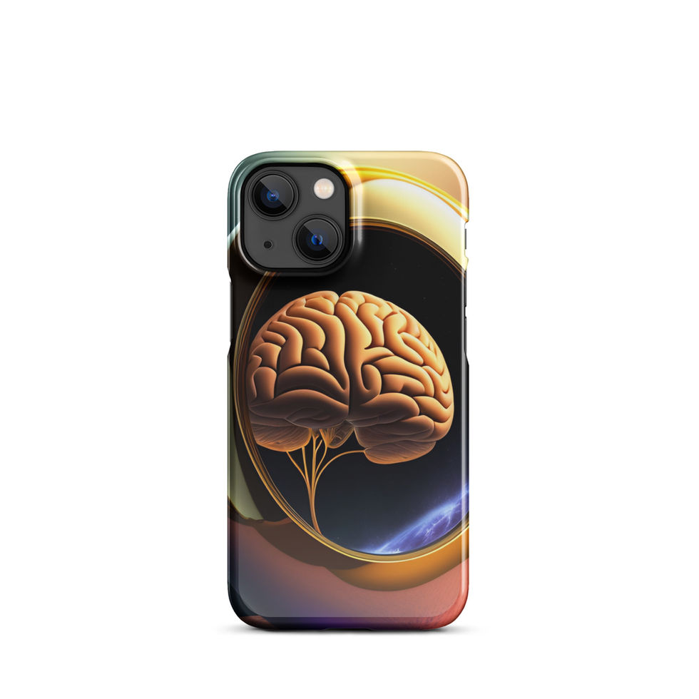 Golden Egg Brain iPhone Snap Case displaying a cosmic brain framed by a reflective gold egg with warm light, distant stars