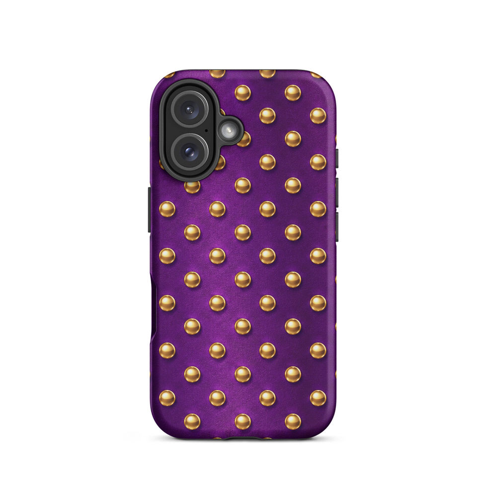 Plum Royale Dots tough case for iPhone 16, gold-look dots on plum purple