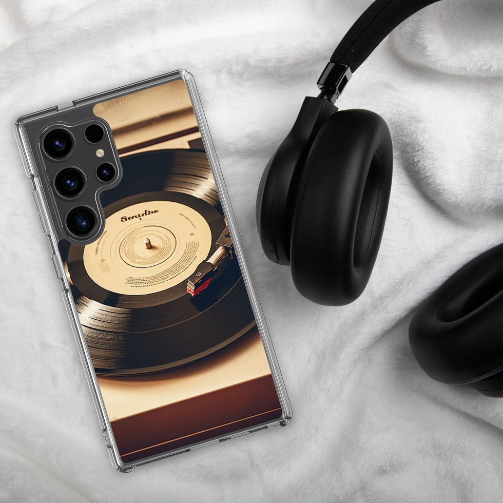 Golden Grooves clear Samsung phone case headphone-themed mockup for a Samsung Galaxy case, image 47.