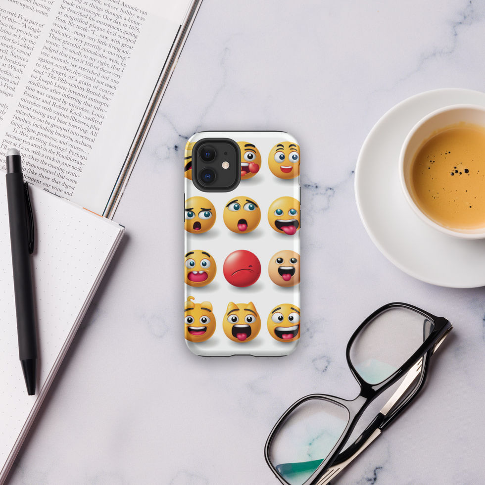 "Emoji Madness" iPhone Tough Case showing colourful emoji collage in the printed design