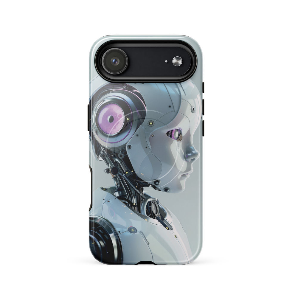 Nano Blossom robot-inspired iPhone Tough Case with violet cybernetic lens and sci-fi armour