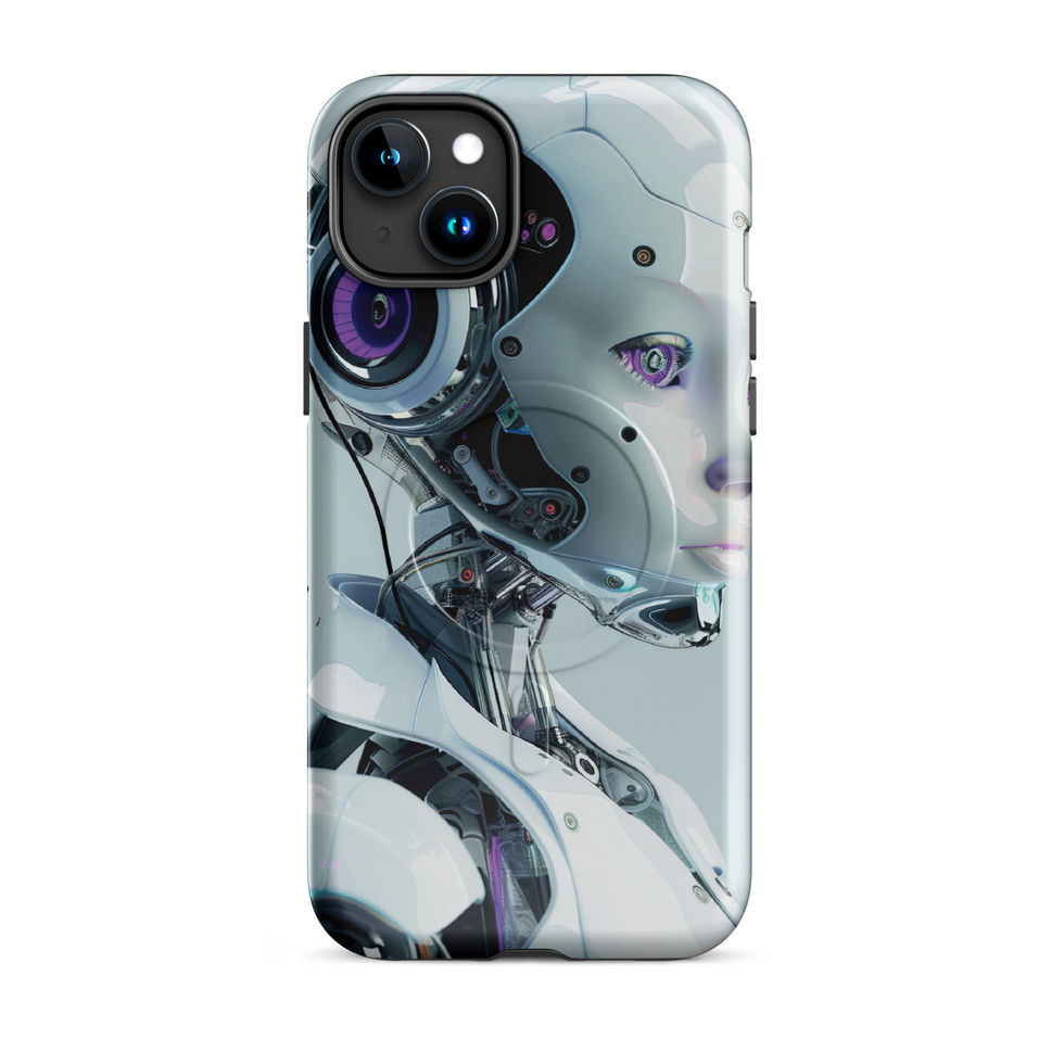 Synth Aurora sci-fi robot artwork on a protective iPhone MagSafe Tough Case