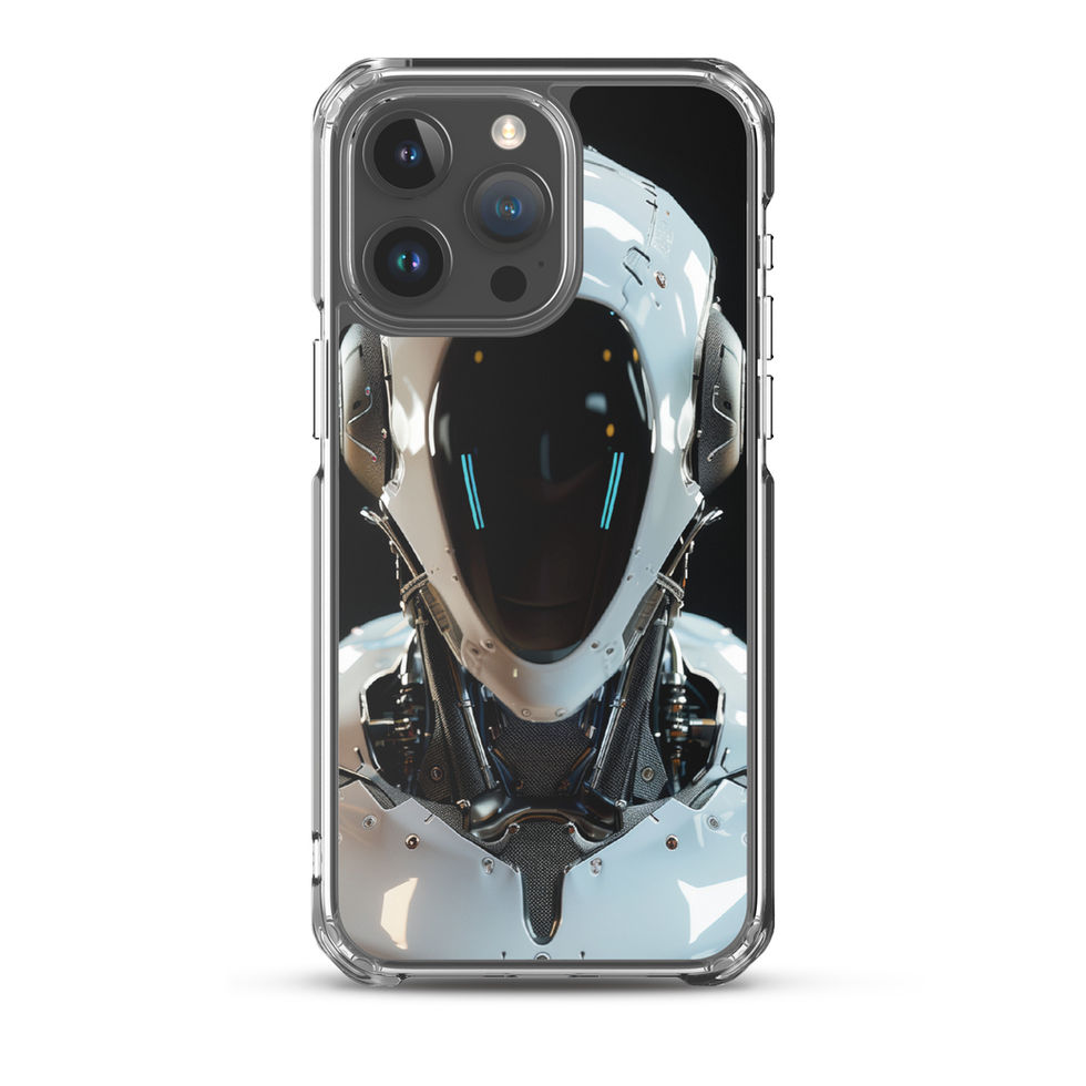 Void Sentinel clear iPhone case – upright studio shot featuring the mysterious AI guardian design