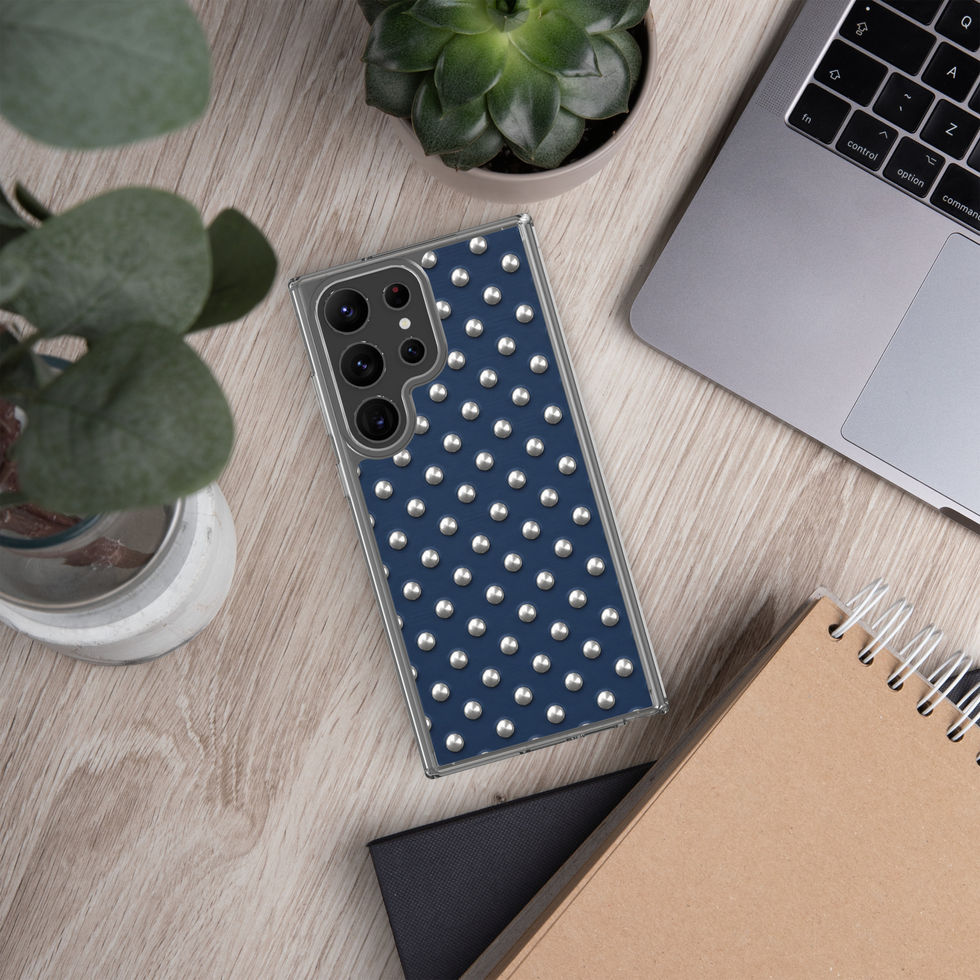 Midnight Silver Dots clear case for Samsung Galaxy S23 Ultra, silver-look dots on navy blue, alternate view 3