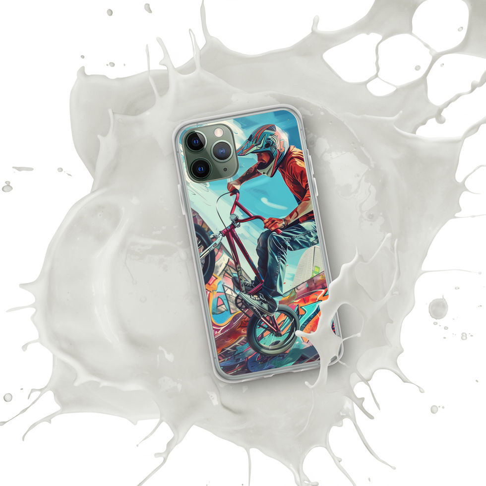 Urban Freestyle Clear case for iPhone 11 Pro, BMX rider and colourful graffiti, white paint splash background
