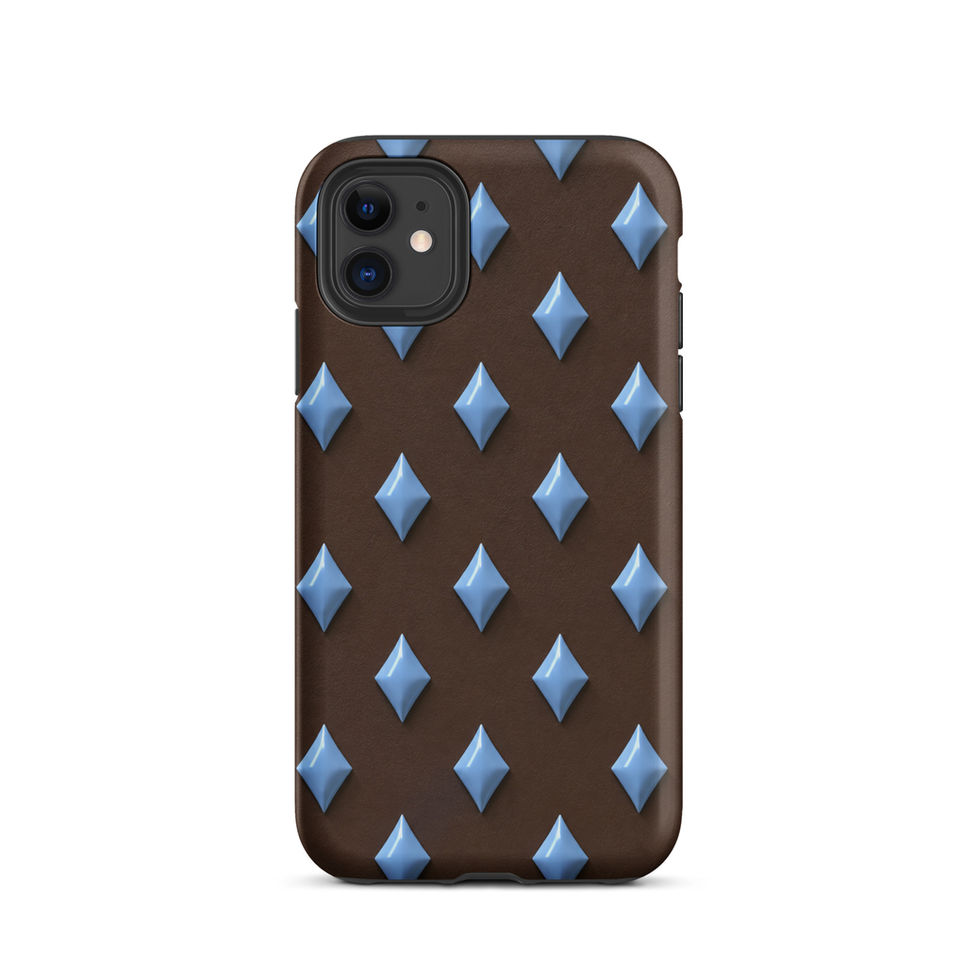 Cocoa Sky Diamonds tough case for iPhone 11, sky blue diamonds on cocoa brown