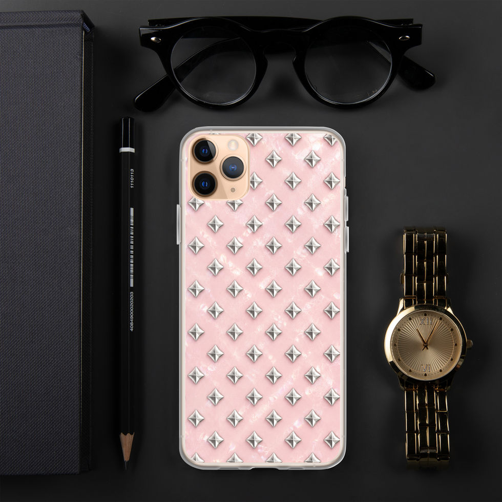 Blush Silver Diamonds clear case for iPhone 11 Pro Max, silver-look diamonds on blush pink