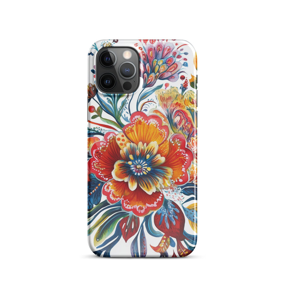Sunfire Bloom slim snap floral case for iPhone 12 Pro Max, straight rear view showing the glowing floral artwork