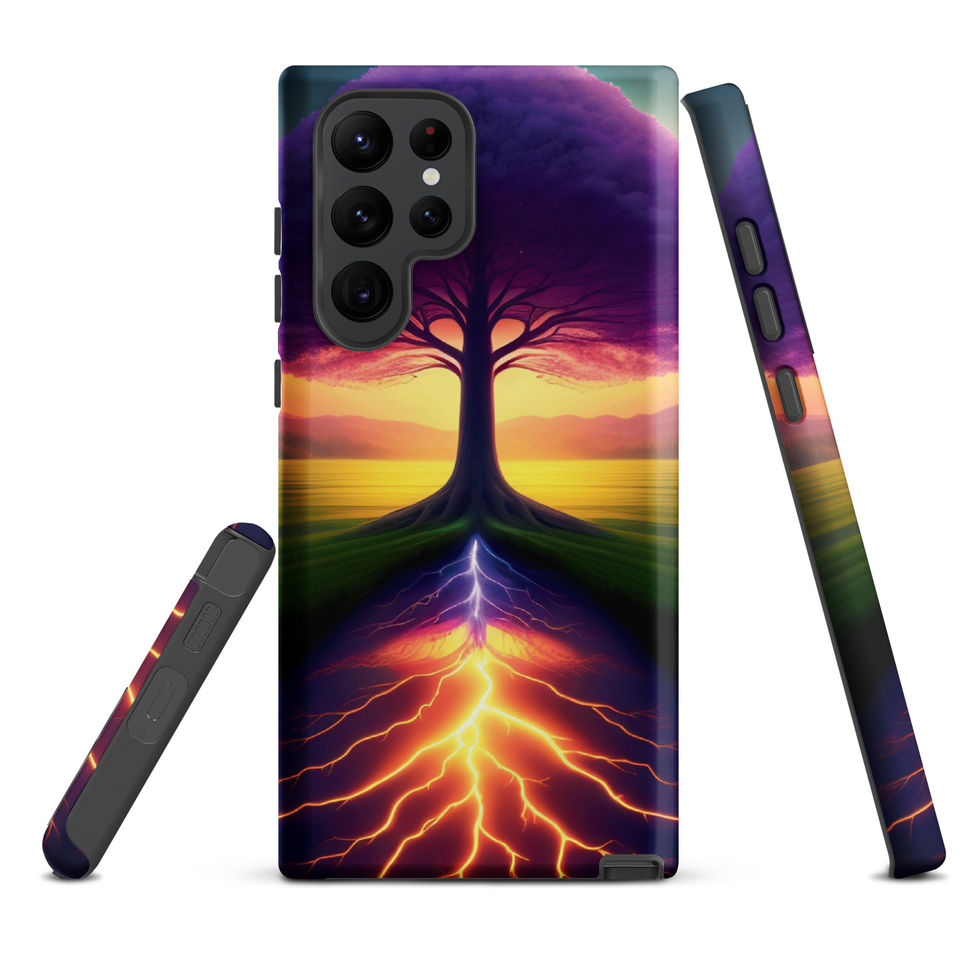 Ethereal Roots tough Samsung case with dark branches framed by a violet crown.