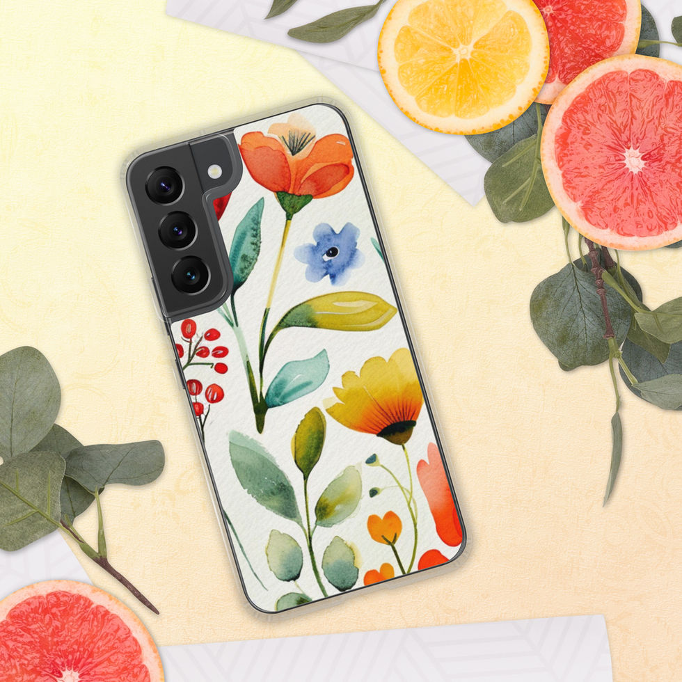 Meadow Daydream clear case for Samsung Galaxy S22 Ultra, hand-drawn sunflower meadow artwork, back and side profile, image 16