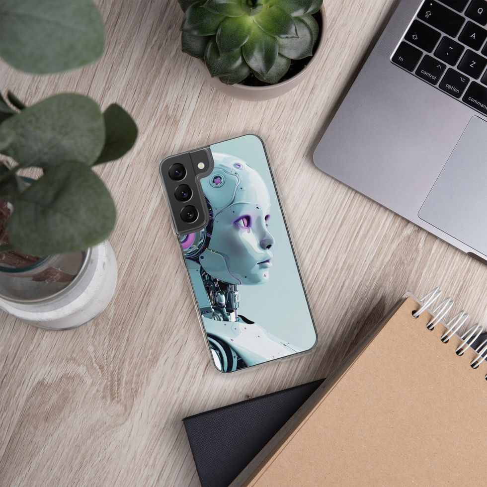 Samsung phone case highlighting Neon Seraph dark neck circuitry