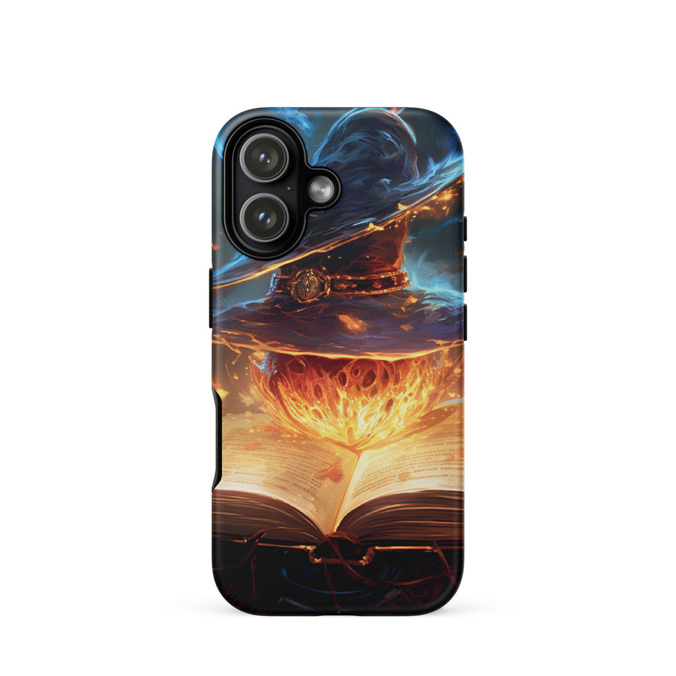 Arcane Ember iPhone tough case with the book’s glowing centre framed by darkness, shown from the rear on white.
