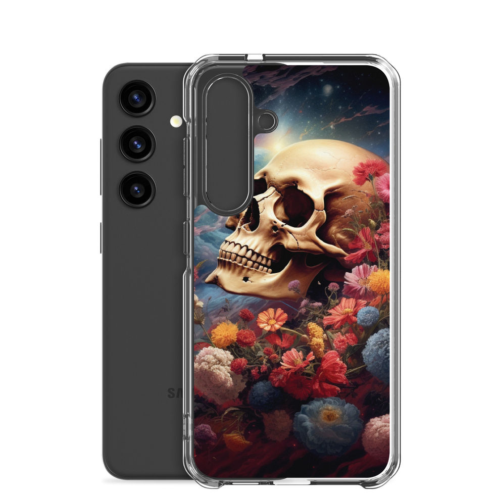 Product image of Galactic Remains Samsung clear case with orange and crimson flowers beneath bone