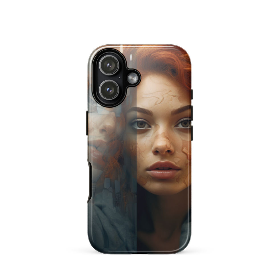 Twisted Reflection dual-layer iPhone tough case with dramatic portrait artwork, front view, image 1
