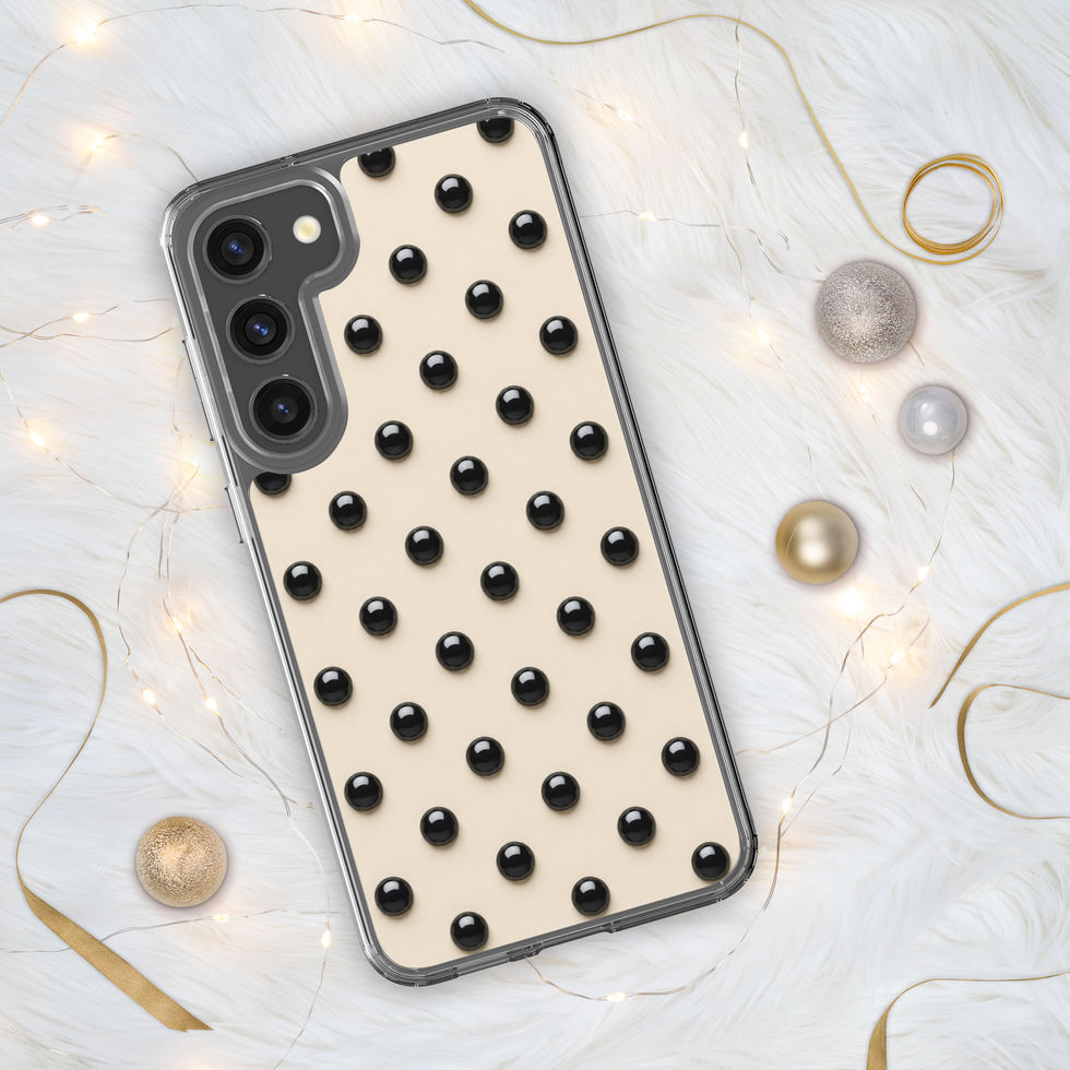 Ivory Noir Dots clear case for Samsung Galaxy S23 Plus, glossy black dots on ivory cream