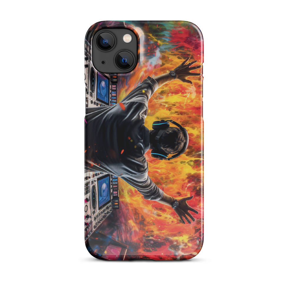 Neon Soundwave glowing music-wave artwork on a slim snap iPhone case for iPhone 14 Pro