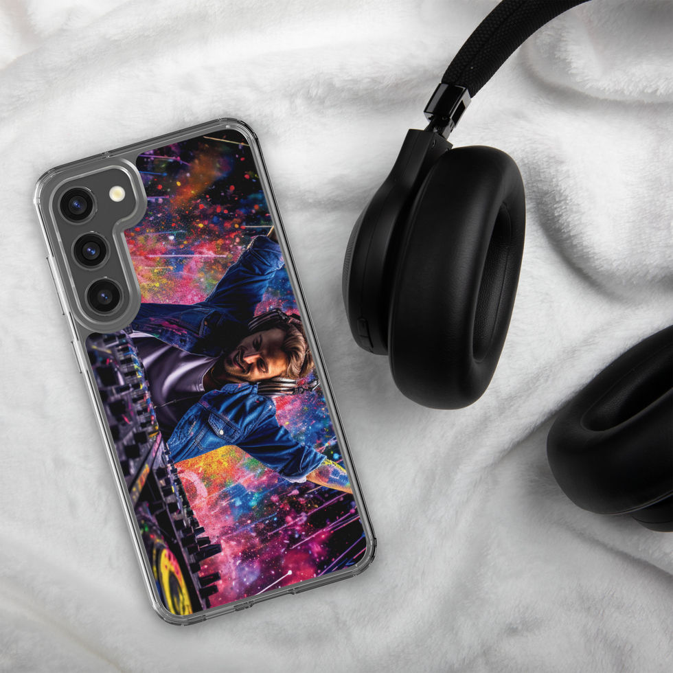 Rhythmic Energy clear Samsung case with pink, blue, and orange abstract forms, gallery image 35 of 50