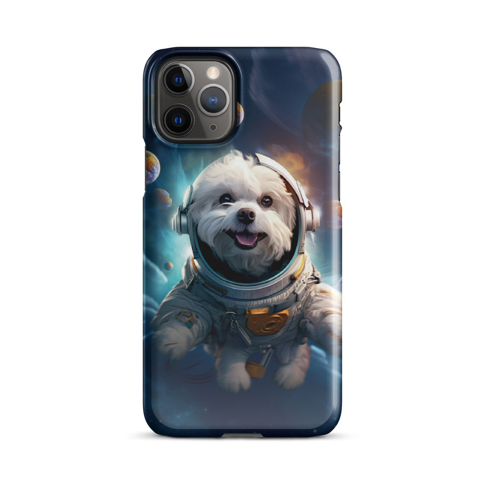 Galactic Voyager cosmic dog iPhone snap case — angled case view 03