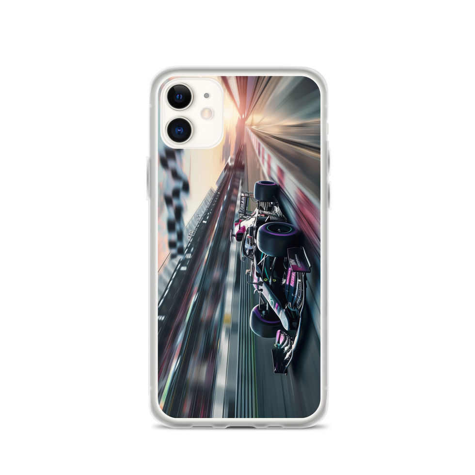 Midnight Velocity Clear case for iPhone 11, race car and night lights, rear view on white