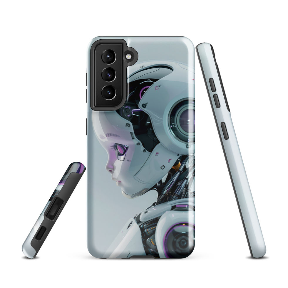 Silver-blue robot portrait tough case for Samsung