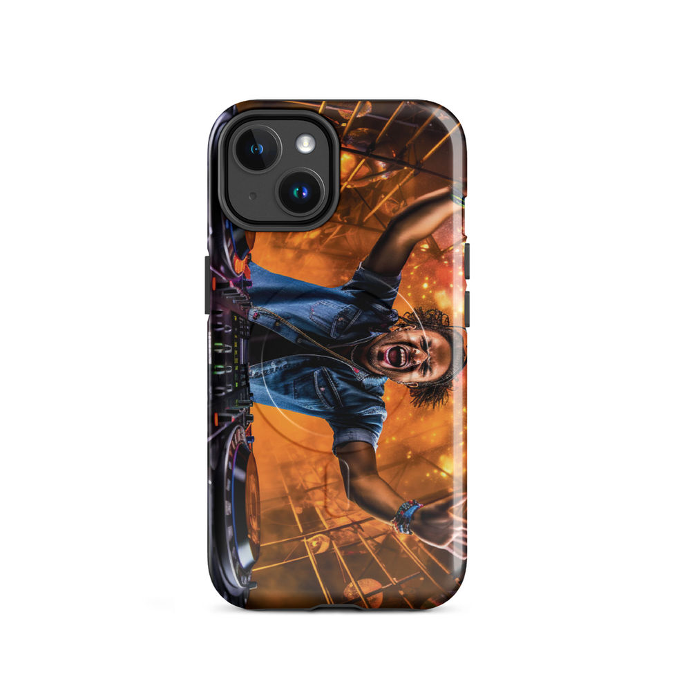 Cosmic DJ MagSafe tough iPhone case with orange-and-blue DJ artwork for iPhone 14 Plus