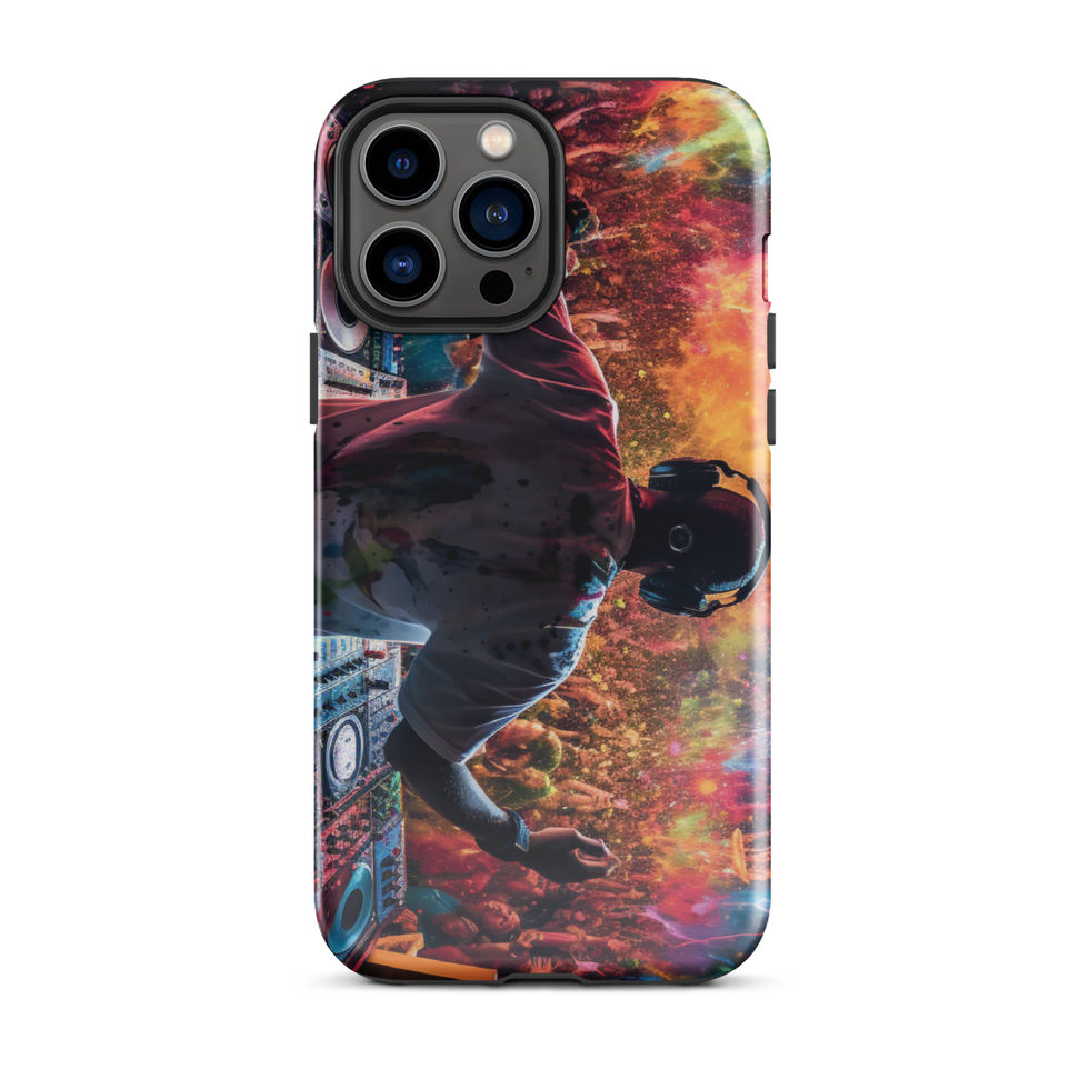 Vibrant Beats colorful music collage on iPhone 14 tough iPhone case