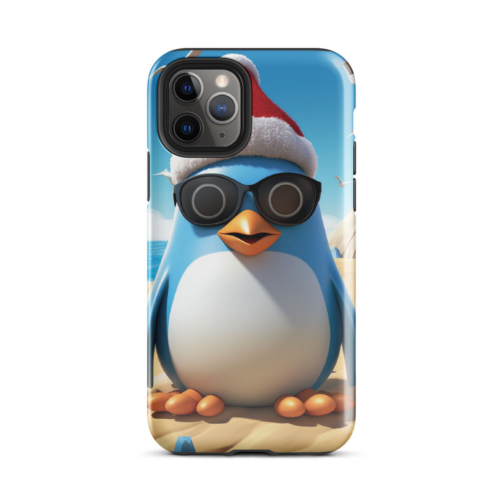 Beach penguin-mockup-03 showing Sandy Chill artwork on an iPhone tough phone case