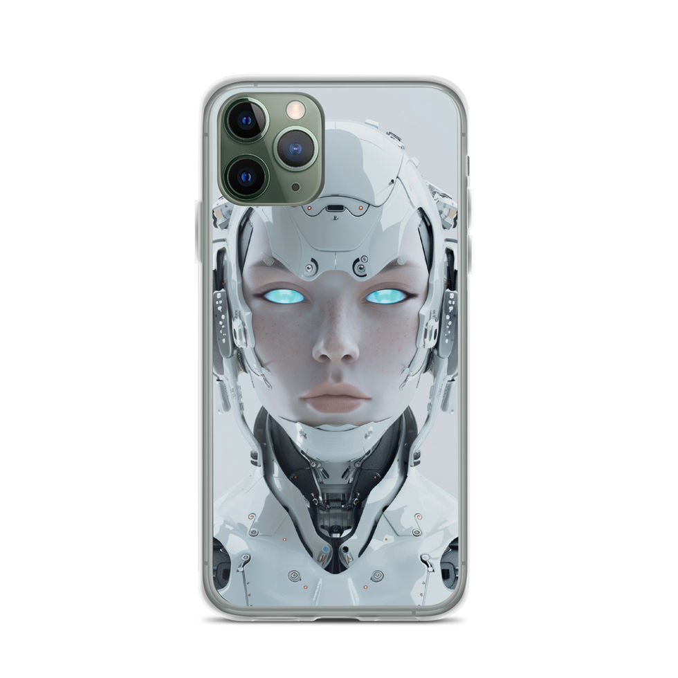Eon Vanguard AI face on an icy neutral background; front product view on an iPhone® Clear Case.