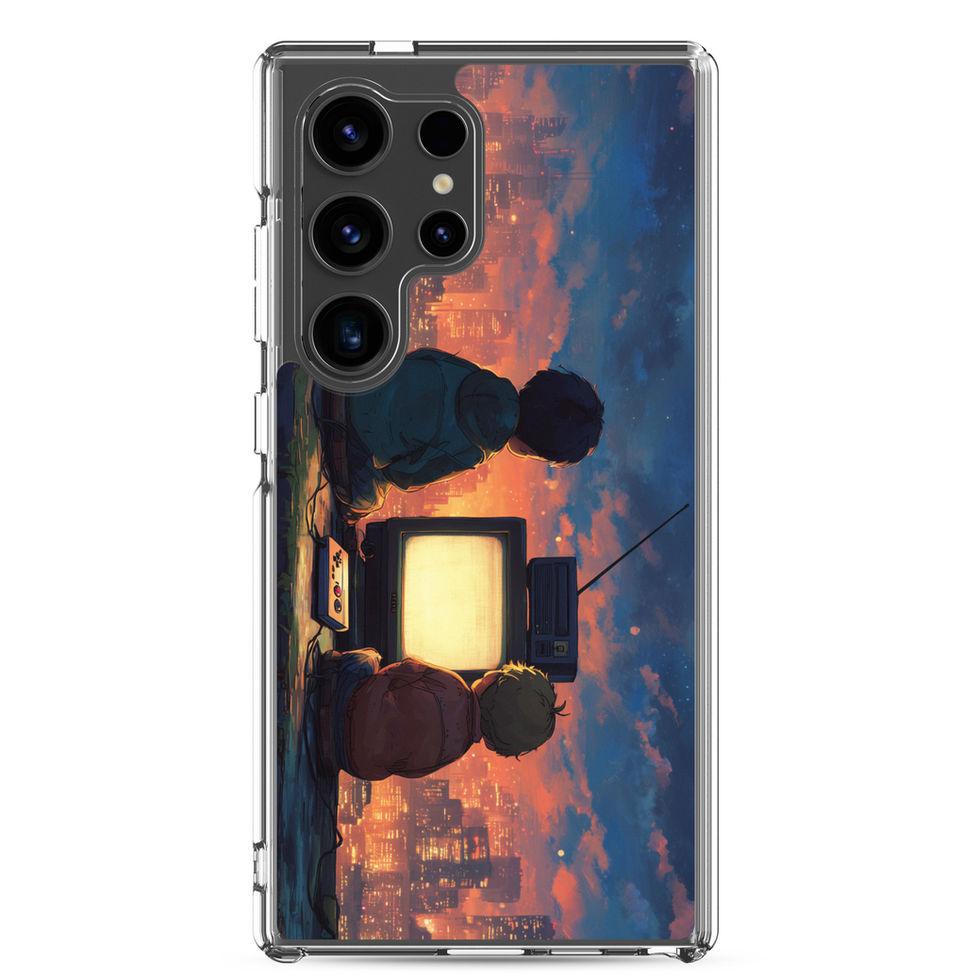 Skyline Save Point neon city gaming artwork on clear phone case image 32 clear phone case, angled view