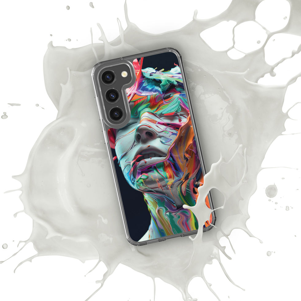 Eruption of Colour clear Samsung phone case with explosive surreal portrait artwork, volume button view, image 34