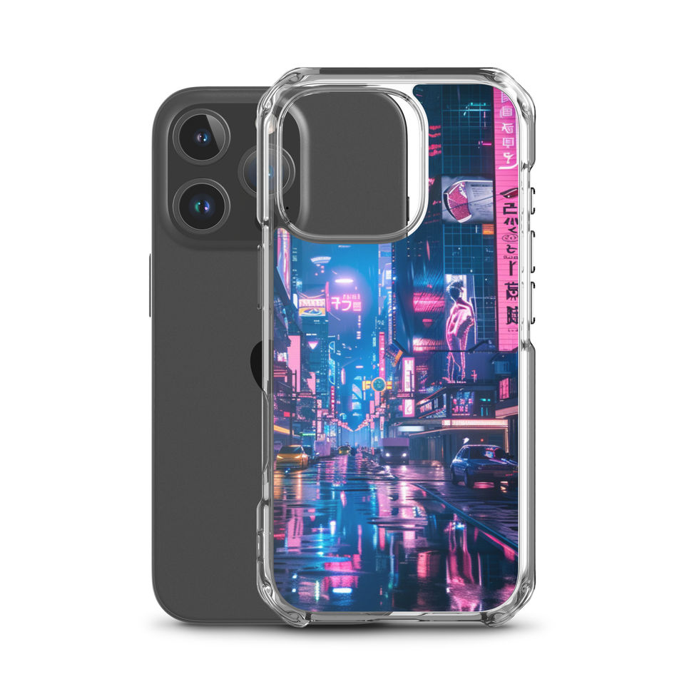 Neon Skyline luminous towers on clear iPhone case — gallery view 44